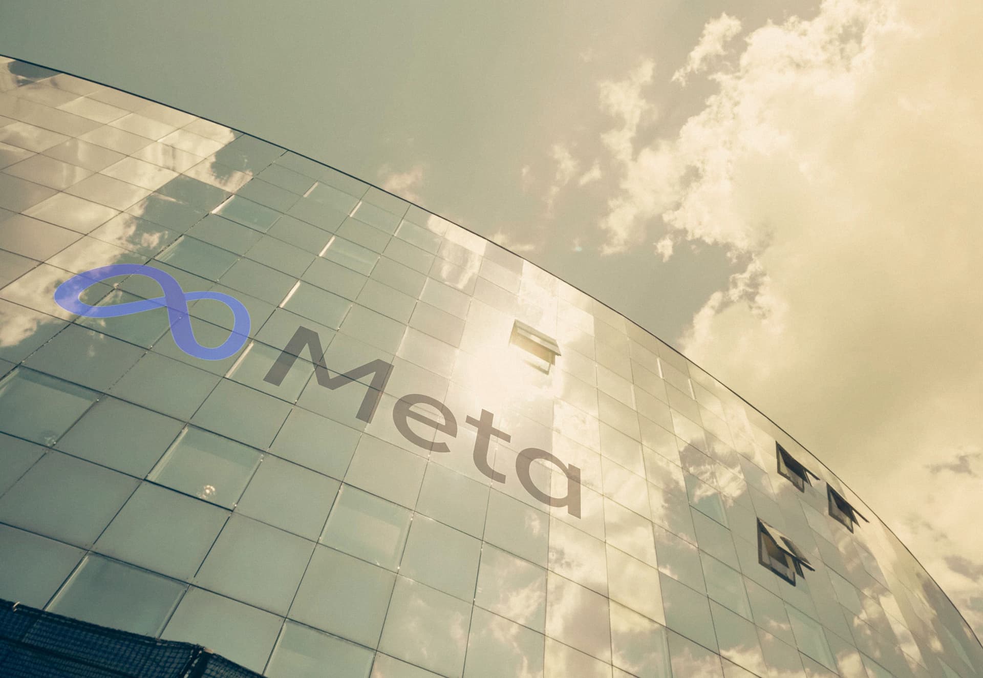 Meta Platforms, Inc logo on the modern office building, view from below, illustrative editorial